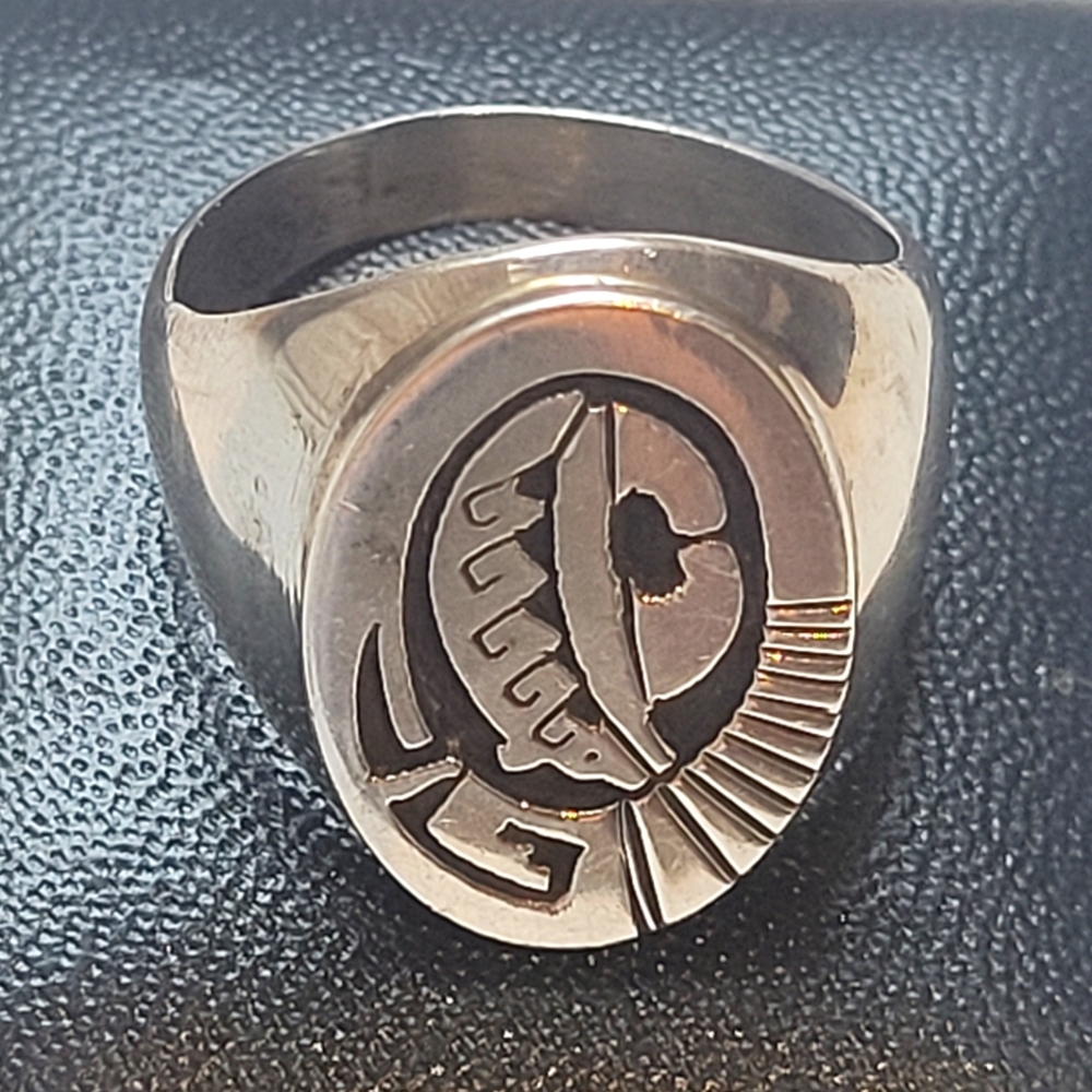 Vintage Native American Bear Water Wave Calvin Peterson Sterling Ring Sz 11.5